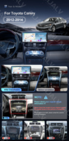 Ensemble complet pour Toyota Camry 2012-2014, écran central de 12,3 pouces, LHD/RHD, noir UV, avec cadre en plastique, câblage Canbus