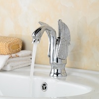 Robinet de lavabo de salle de bain en laiton de luxe, style vintage classique, forme d'animal, col de cygne, doré