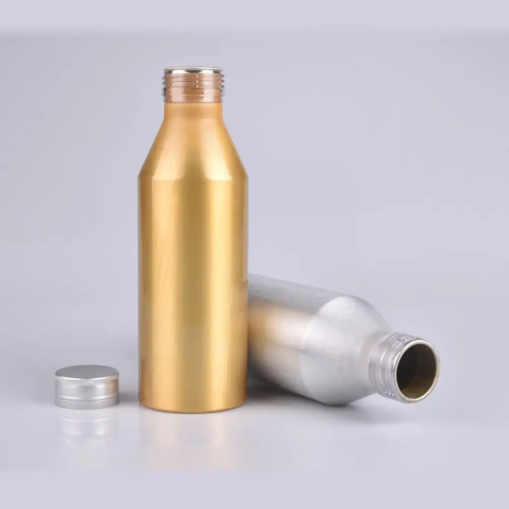 Botol minum aluminium 350ml-750ml, untuk air suling dan jus sayuran dengan tutup ROPP 38mm