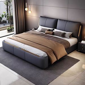 Barato Luz de lujo estilo Post Modern Villa nórdica doble la cama moderna minimalista cuero cama conjunto de muebles para Hotel - Product Image 5
