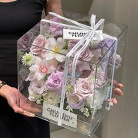 Boîte à fleurs carrée en acrylique transparente, emballage cadeau, bouquets, fleurs fraîches, boîte de présentation, fleurs préservées, Saint-Valentin, Jinhua