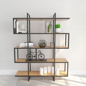 Estantería Moderna Industrial de Metal y Madera, Estructura Metálica + Estantes de MDF/Madera Sólida, Estantes Escalonados, Alta Calidad - Product Image 3