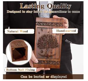 Özel ahşap kremasyon çömleği insan külleri için hayat ağacı cenaze külü vazosu yetişkin kadın erkek Pet köpek kutusu gömme tabut & kadife çanta - Product Image 3