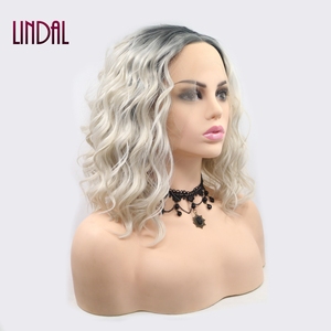LINDAL Ash Platinum Lace Front Perruques Courte Ondulée Costume Femme Perruque Mixte Blonde Synthétique Faits Saillants Lâche Vague <span class=keywords><strong>Frontale</strong></span> Dentelle Perruque - Product Image 3