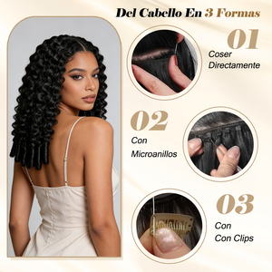 Extensions de cheveux humains bouclés espagnols 18, 20, 22, 24 pouces, densité 180%, 100% cheveux vierges brésiliens non traités, pose rapide, noir naturel - Product Image 6