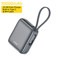 ASPOR A378 Mini Power Bank 10000mAh avec 2 câbles intégrés, chargeur portable à charge rapide 22.5W, mini écran numérique avec CCC
