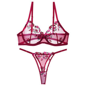 Bloemenborduurwerk Mesh Doorzichtige beugelbeha Zachte beugel voor extra lift Intieme romantische set - Product Image 5