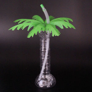 Vaso de Plástico para Fiestas Infantiles con Diseño de Palmera Tropical de Coco, con Pajita y Tapa, Precio Bajo en Promoción - Product Image 4