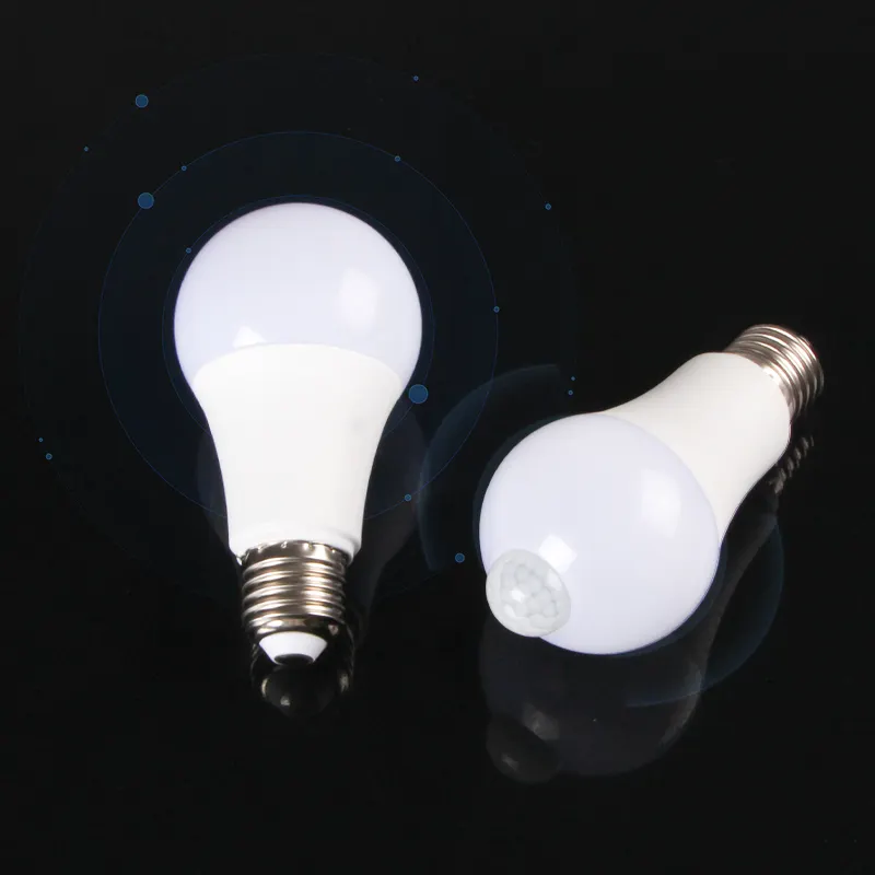 사용자 정의 led 전구 12v 24v 120v 220v DC 알루미늄 플라스틱 5w 7w 9w 12 와트 모션 센서 E27 전구 led 빛