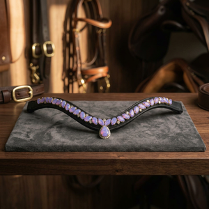 Rub International Fronture en cuir pour cheval, décorée de strass en cristal violet, artisanale, équipement équestre - Product Image 5