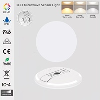 Plafonnier moderne 24W IP44 étanche, chambre à coucher, aluminium, PC ABS, 3CCT, réglage de la couleur, capteur micro-ondes, bureau, hôtel, panneau lumineux
