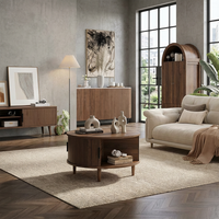 Table basse ronde moderne et durable avec plateau relevable, rangement dissimulé et pieds en bois massif pour petit appartement ou salon