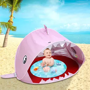 शार्क आकार सूरज यूवी संरक्षण तह पोर्टेबल समुद्र तट तम्बू सूरज शरण बच्चों स्विमिंग पूल बच्चे तम्बू