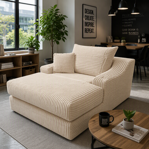 Canapé modulable moderne en velours côtelé avec chaise longue et sommier à ressorts pour bureau et salon - Product Image 3