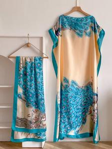 Set Vestaglia Lunga Stampata da Donna, Abito Coordinato + Fascia per Capelli, Tessuto Casual Intrecciato, Leggero per Tutte le Stagioni - Product Image 2