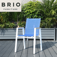 Chaise de salle à manger d'extérieur empilable moderne de luxe en gros, fauteuil en tissu sling et aluminium, vente chaude en usine, sièges de patio