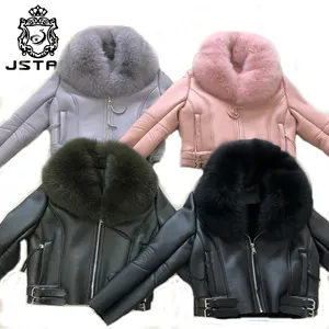 Leather Jacket for ladies with Real Fur Collar Warm Fur Coat Sheepskin Leather Jacket Women