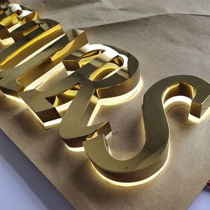 Insegna <span class=keywords><strong>LED</strong></span> Personalizzata Gratuita per <span class=keywords><strong>Aziende</strong></span>, Logo 3D, Insegna Luminosa Retroilluminata in Metallo Dorato e Acrilico - Product Image 4