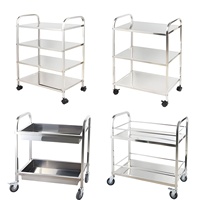 Chariot de service alimentaire en acier inoxydable à 2 niveaux et 3 plateaux détachables, chariot de cuisine pour restaurants et hôtels