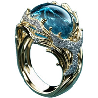 Cincin Terbuka Seri Wave Ring-Ocean dari Resin Alloy untuk Wanita dengan Desain Bertabur Rhinestone dan Berlian