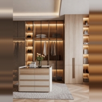 Dressing sur mesure pour toute la maison, placard moderne sans poignées en placage de pin massif, éclairage LED, écologique, OEM ODM, villa de luxe
