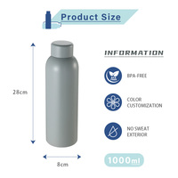 Everich BPA-FREE trois capcités 304 bouteille d'eau isolée en paille d'acier inoxydable avec couvercle de poignée en PP et anneau de transport