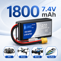 Baterai Lipo 2S 7.4V 1800mAh 60C High Discharge dengan XT60 T Plug untuk Mobil RC, Helikopter, Quadcopter, Pesawat, dan Model Kapal 503040