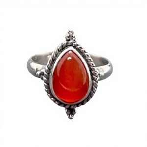 Anillo de Plata 925 con Gema Cornalina, Engaste de Bisel, Estilo Bohemio, Cristiano, Moderno, Unisex, para Uso Diario - Product Image 1
