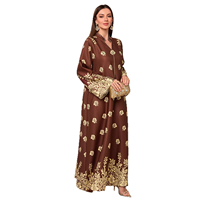 Robe longue élégante en polyester à imprimé floral, col montant orné de strass, style Abaya Kaftan Maxi pour femmes