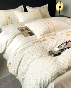 Rửa sạch lụa 4 mảnh Bộ màu rắn đôi chắp vá lụa Tribute satin được trang bị tấm giường Bộ - Product Image 3