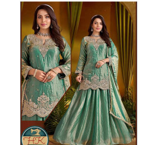 Traje Anarkali Bordado Verde Mar de Diseñador para Mujer, Ropa Tradicional India para Bodas, Fiestas y Eventos con Dupatta - Product Image 2
