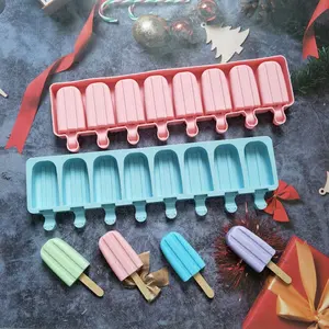 8 Hole Silicone Ice Cream Mold Ice Pop Double Groove Shape Popsicle Barrel Mold Dessert DIY Mould Maker Tool Popsicle