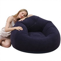Fauteuil pouf gonflable moderne bleu foncé avec revêtement floqué, siège lounge gonflable portable pour salon, chambre à coucher, intérieur