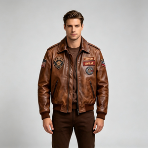 <span class=keywords><strong>Chaqueta</strong></span> de Motociclista Personalizada para <span class=keywords><strong>Hombre</strong></span>, Estilo Vintage, de <span class=keywords><strong>Cuero</strong></span> PU, con Parches de Letras Bordadas, Estilo Urbano - Product Image 4