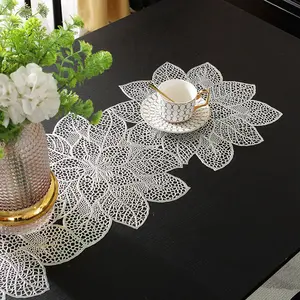 Light Runner Meja Berongga Bauhinia Mewah untuk Dekorasi PVC Table Runner Perak Tahan Air