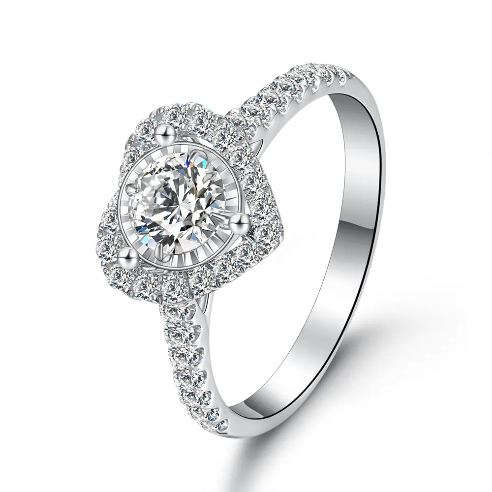 Wholesale 18K White Gold Ring Lab Diamond Ring Heart Wedding Band For Women