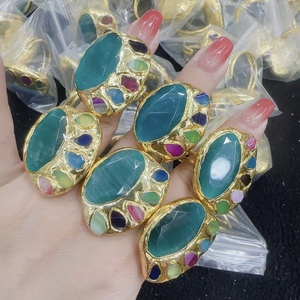 BD-L2086 독특한 디자인 곰 발 labradorite 반지 선물 장미 석영 반지 고급 보석 녹색 aventurine 커프 반지 - Product Image 3