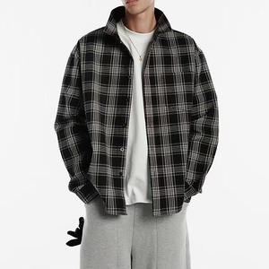 <span class=keywords><strong>Camicia</strong></span> <span class=keywords><strong>Giacca</strong></span> Oversize da Uomo a Quadri Nera e <span class=keywords><strong>Bianca</strong></span> in Flanella, Manica Lunga con Bottoni, 100% Cotone, Vestibilità Ampia, Stile Streetwear - Product Image 2