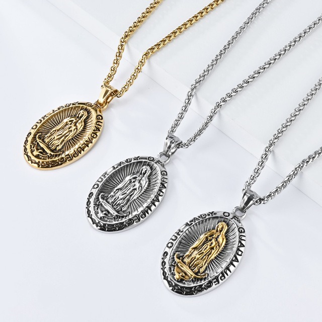 OAHLAN Fashion Jewelry Vintage Virgin Mary Stainless Steel Pendant Necklace for Men Anniversary Parties