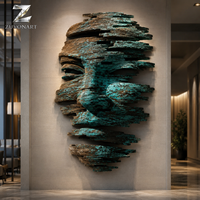 Sculpture murale artisanale en bronze, œuvre d'art métallique abstraite, finition patine antique, installation artistique décorative d'intérieur