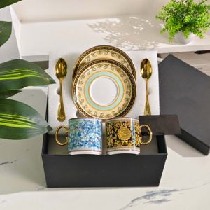 Ensemble de tasses à café de luxe américain moderne avec couteau, fourchette, cuillère en porcelaine fine, compatible lave-vaisselle et micro-ondes, cadeau pour la maison et le bureau - Product Image 5