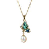Collier pendentif papillon en argent sterling 925 avec coquille d'ormeau et perle, plaqué or 18 carats, bijoux pour femmes, vente en gros