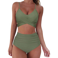Ensemble bikini deux pièces taille haute pour femme, grande taille, personnalisé OEM/ODM, pour l'été, avec effet ventre plat et bandeau - Maillot de bain sculptant