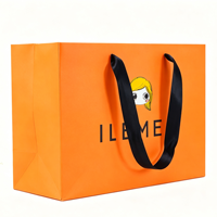 Sacs en papier personnalisés avec votre propre logo, imprimés, orange, luxe, avec poignées en ruban, pour mariage, anniversaire d'enfants, emballage cadeau