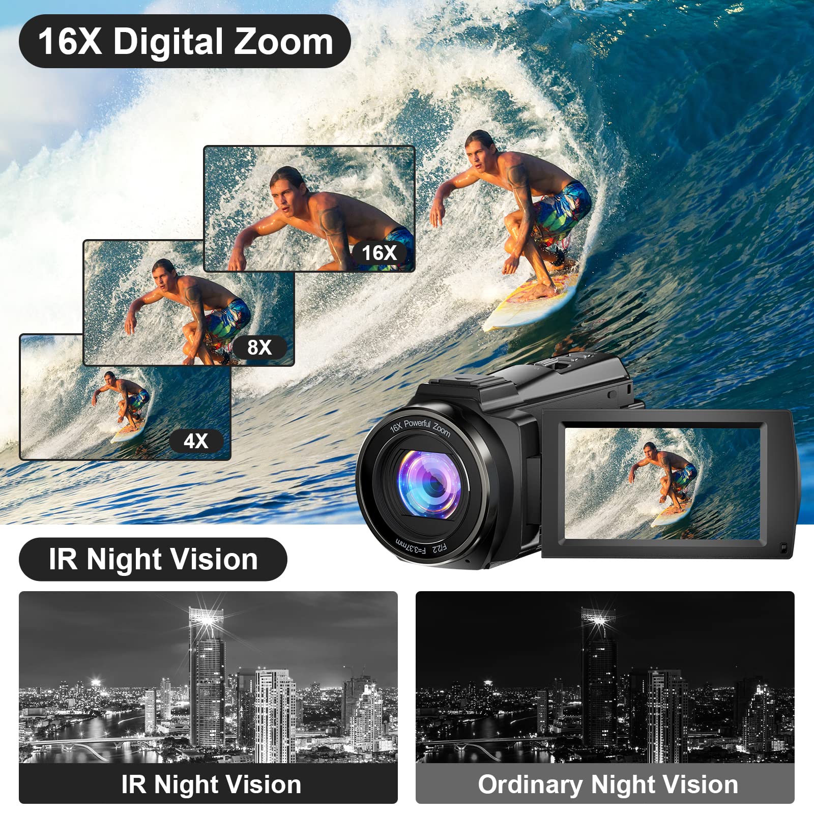 4K Digital Camera With 3" Touchscreen & 64MP - Vlogging Camera For Kids, Wide Angle & Night Vision (Black)