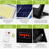 Projecteur LED Solaire en Aluminium Moulé Sous Pression 25W 500W 1000W, Lampe Solaire à Réflecteur