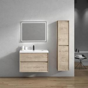 Mobile Bagno Moderno da <span class=keywords><strong>32</strong></span> <span class=keywords><strong>Pollici</strong></span> con Lavabo Singolo, 2 Cassetti, in Rovere, Piccole <span class=keywords><strong>Dimensioni</strong></span>, Montaggio a Parete, Set Multidimensionale in MDF e Compensato, 2 Lati - Product Image 1