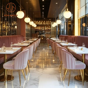 Juego de Muebles de Lujo para Restaurante, Mesas Redondas de Mármol con Taburetes de Terciopelo Gris, Sillas de Cafetería, Sofá Rosa con Mechones para Cafetería - Product Image 3