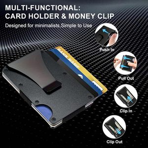 Aluminum <b>Metal</b> Slim Minimalist Front Pocket <b>Wallet</b> Carbon Fiber Credit Card Case Holder RFID Blocking with Money Clip - Product Image 3