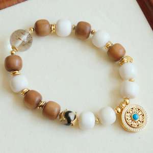 Bracelet ethnique Maya en pierre perlée, style palais, avec pendentif rotatif en forme de boussole à huit trésors, unisexe, forme de boule - Product Image 2